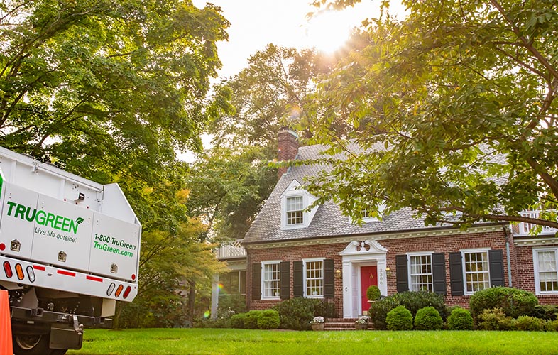 healthy green lawn with TruGreen truck